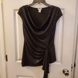 Vintage Cache sz S black sparkle cowl neck top drape evening Party Y2K 90s Glam